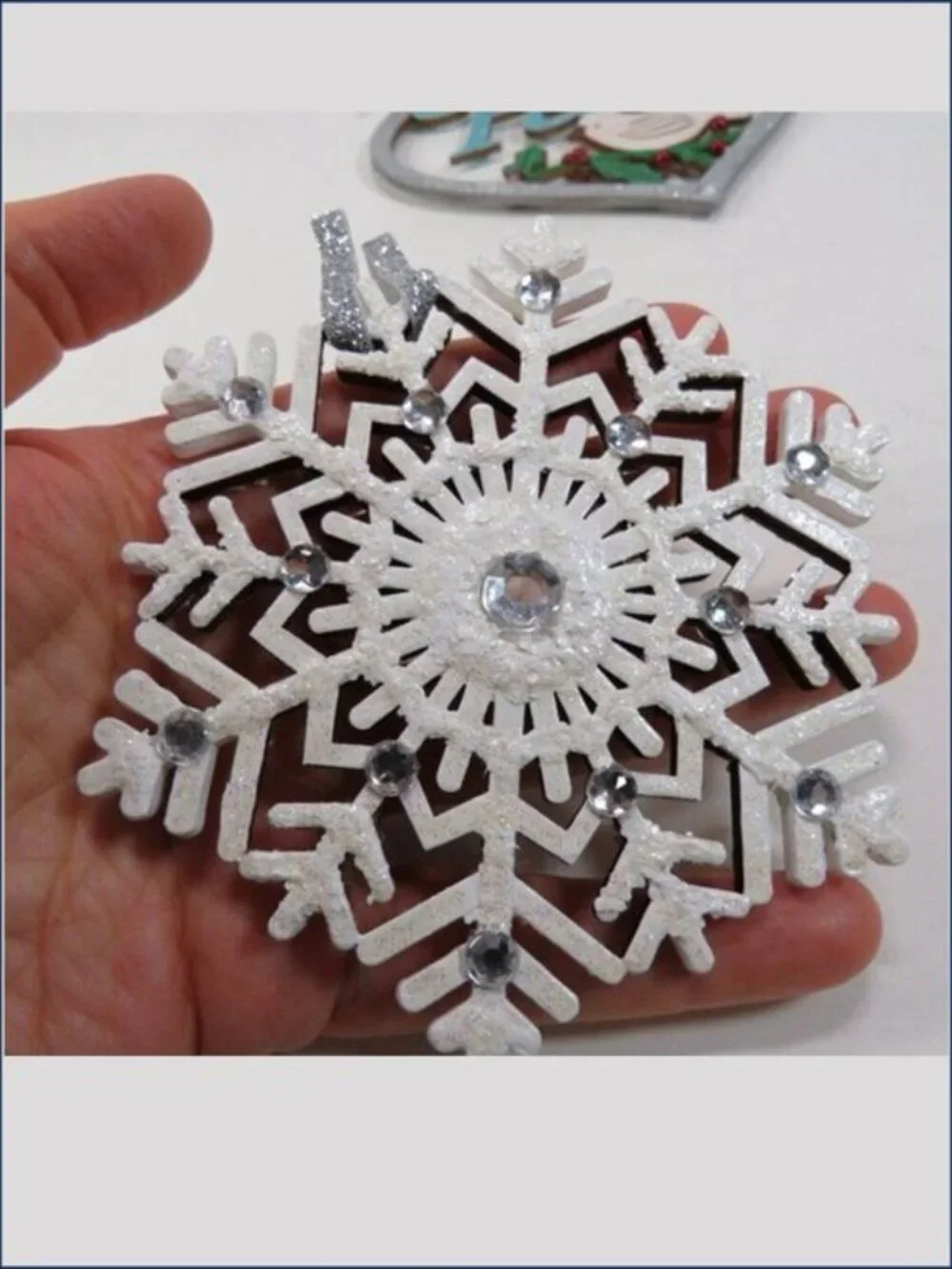 White Wood Snowflake (7) Ornaments Blue Peace Bird Christmas Holiday Decor